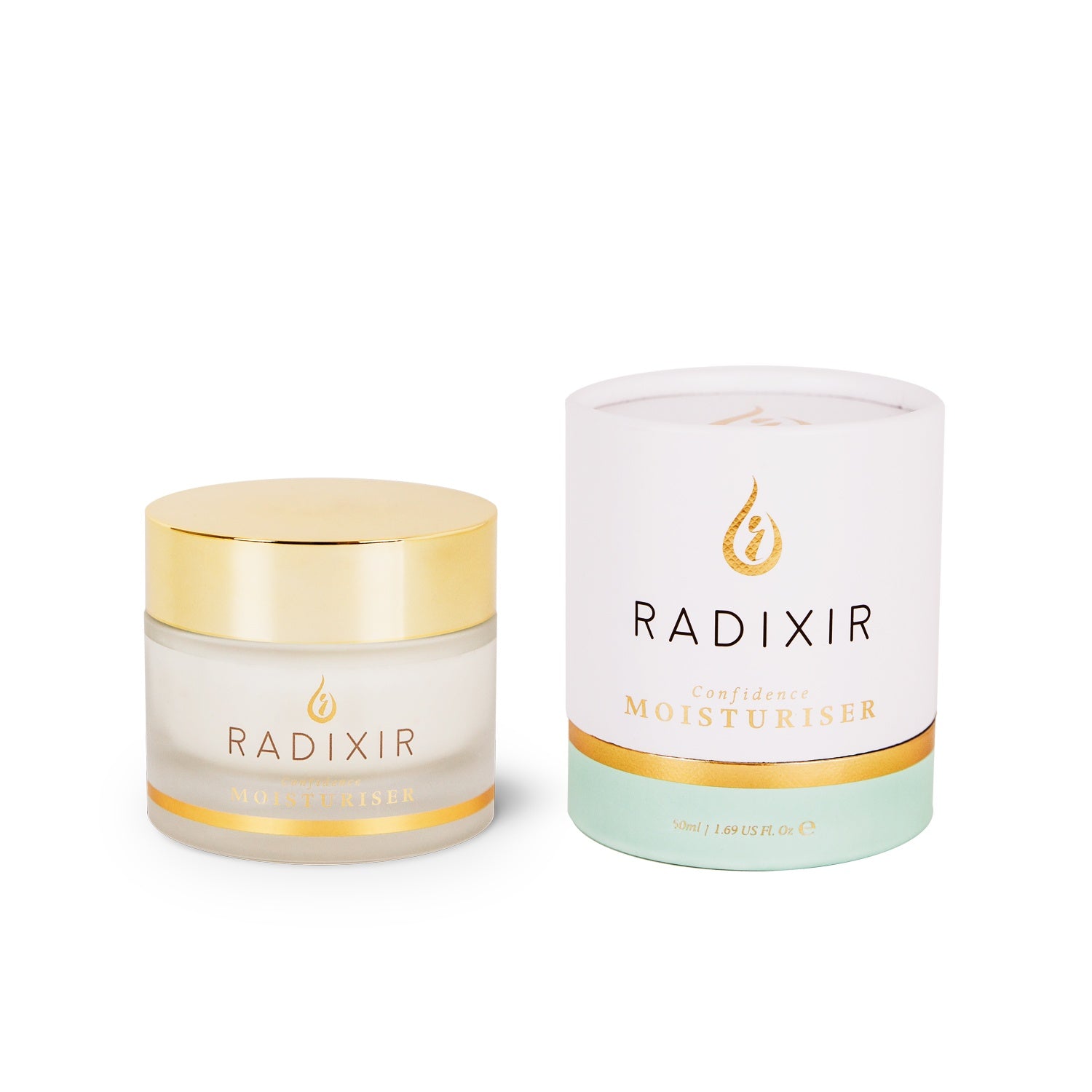 Radixir Natural Confidence Moisturizer Jar and Outer Packaging