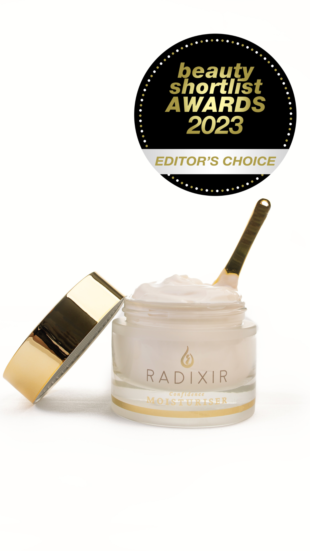 Radixir Confidence moisturiser with beauty short list award 