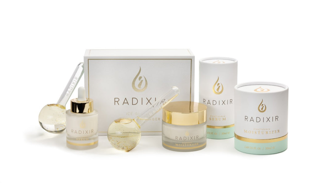 Radixir beauty bundle, ice globes, confidence serum and moisturizer 